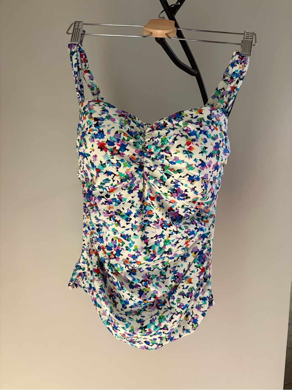 Profile By Gottex White Floral Ruched Bust Camisole 36D
